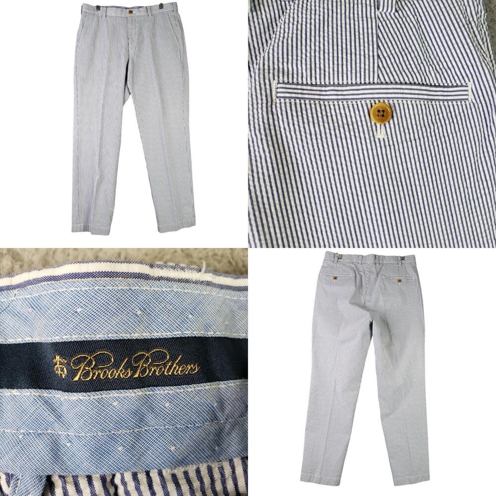 Brooks Brothers Seersucker Pants Mens 35X30 Blue White Striped Clark Chino